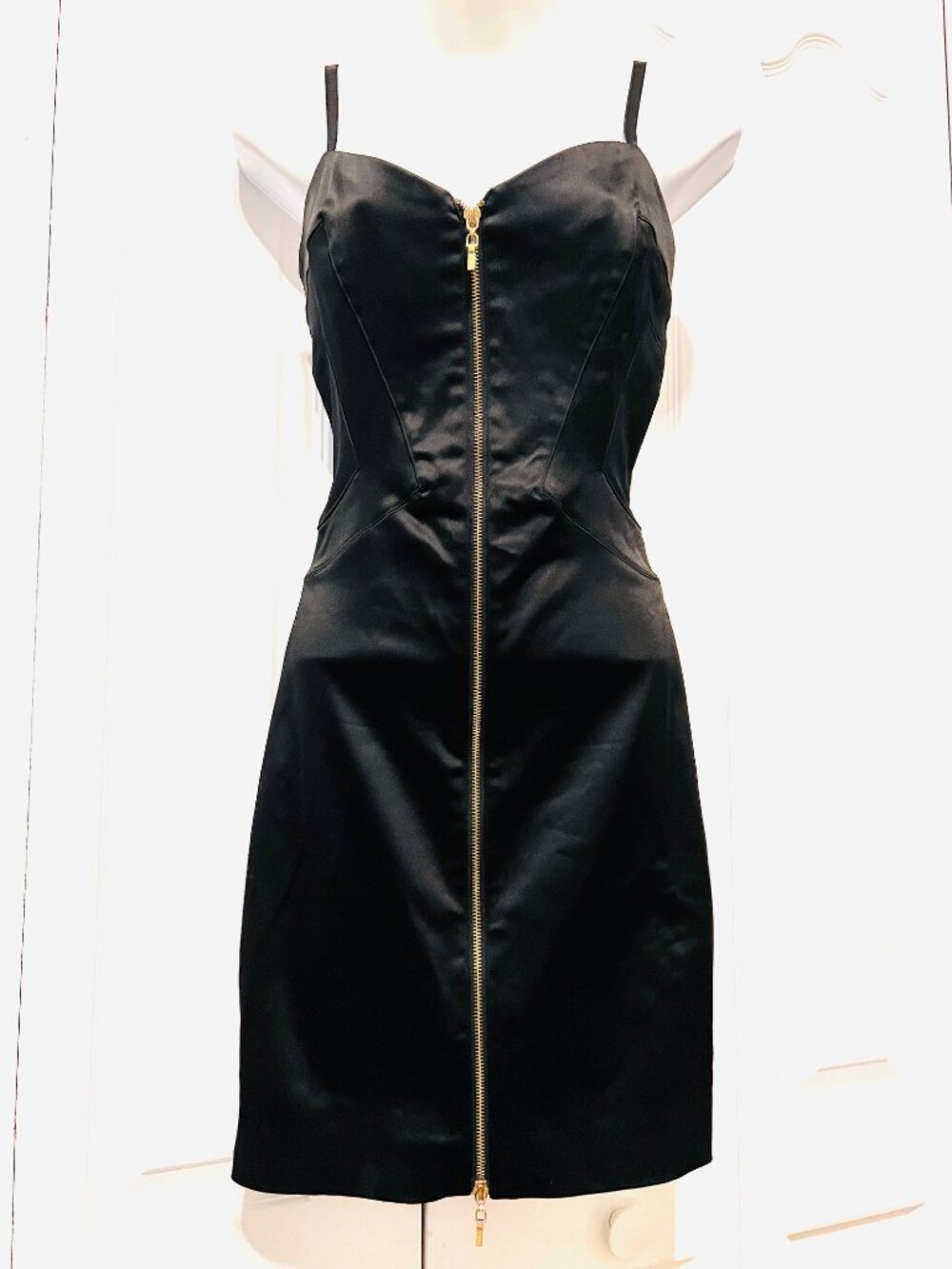 Bebe Vintage Women's XS Little Black Mini Fitted Dress-BodyCon-Zip Front-Spg. St